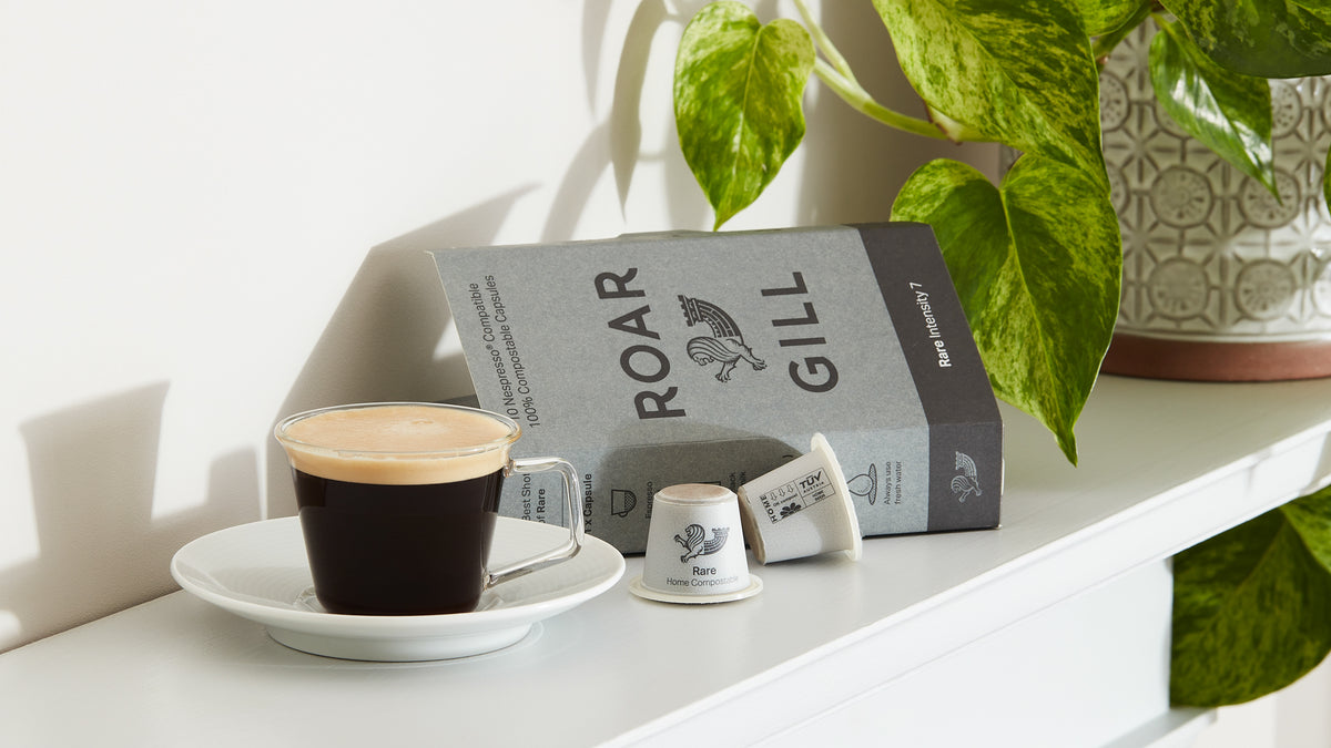 rare home compostable coffee pods sat on mantelpiece