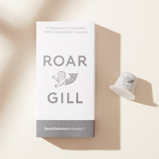 Roar Gill Swiss Water Decaf. Home compostable coffee pod.